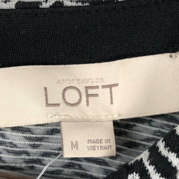 LOFT Sleeveless Chevron Knit Shift Dress Black White Women's Medium NWT - Picture 4 of 10